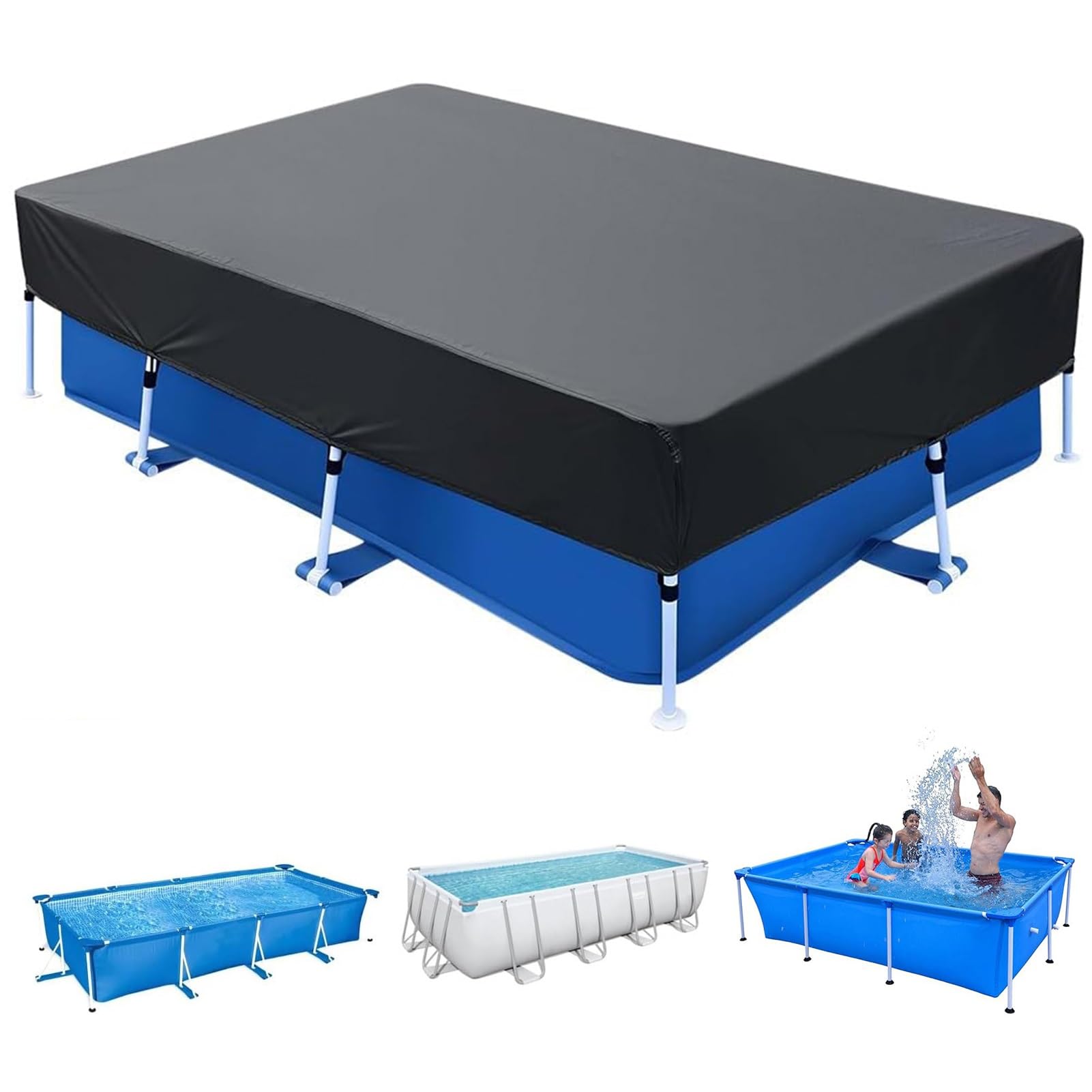 Bâche de Piscine Rectangulaire 225x150cm,bâche de Piscine d'été et d'hiver,Protège la Poussière/Les Feuilles/Le Vent/Le Soleil-Tissu Oxford 210D-Double Revêtement pour Protection de(300x205cm)