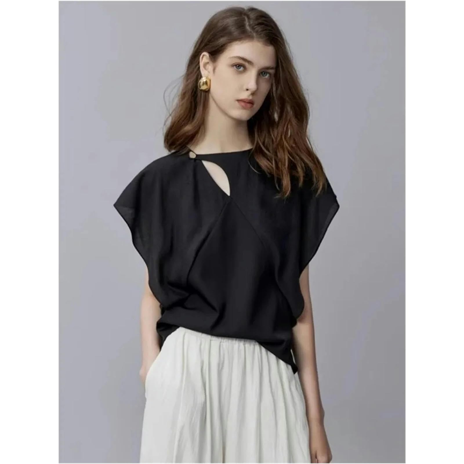 t Shirt Camicia in Chiffon Blu Rotonda per Le Magliette A Maniche Corte per Pendolarcate da Donna