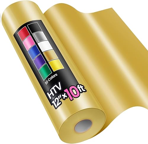 Vinilo de transferencia de calor de 12 pulgadas x 10 pies, rollos de vinilo dorado Sooez HTV para camisetas, vinilo para planchar, fácil de cortar y