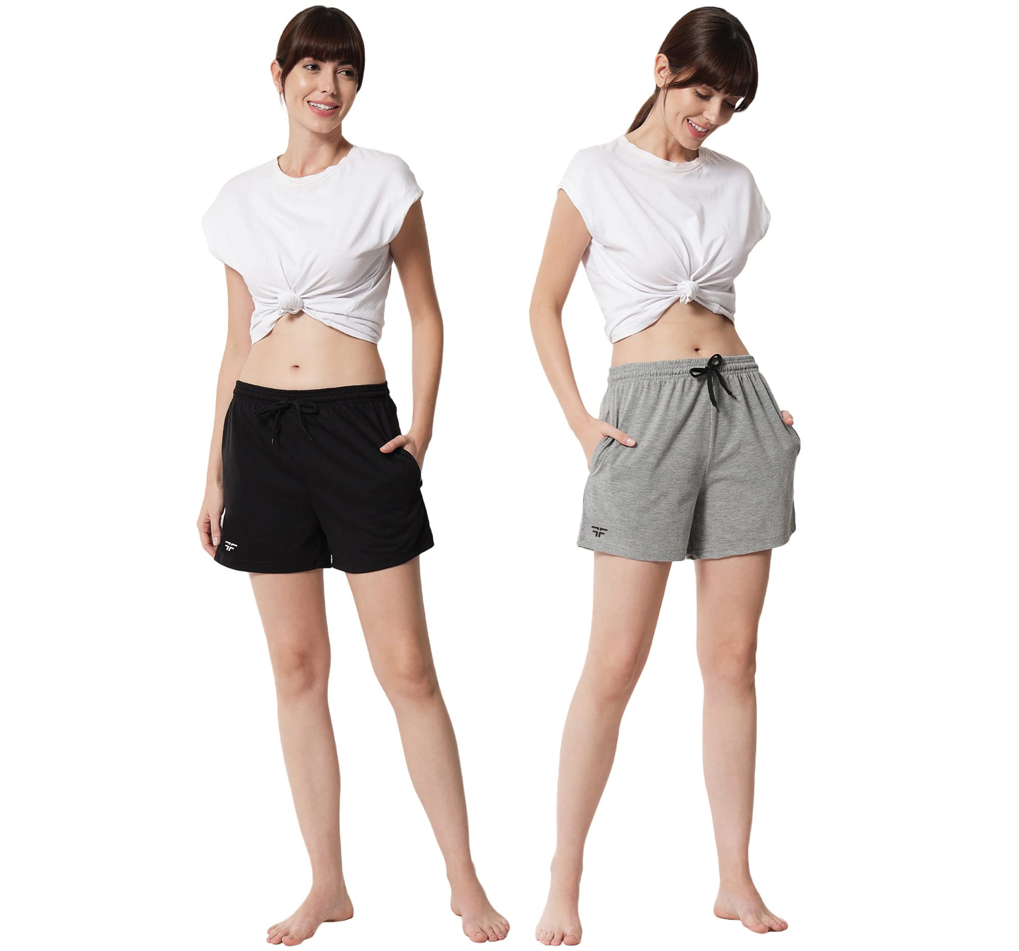 FflirtygoWomen's Cotton Shorts | Shorts for Women Night Wear | Sports and Running Shorts for Women | Gym Workout and Yoga Shorts | Women Shorts | Regular Fit Shorts for Women Combo (Pack of 2)