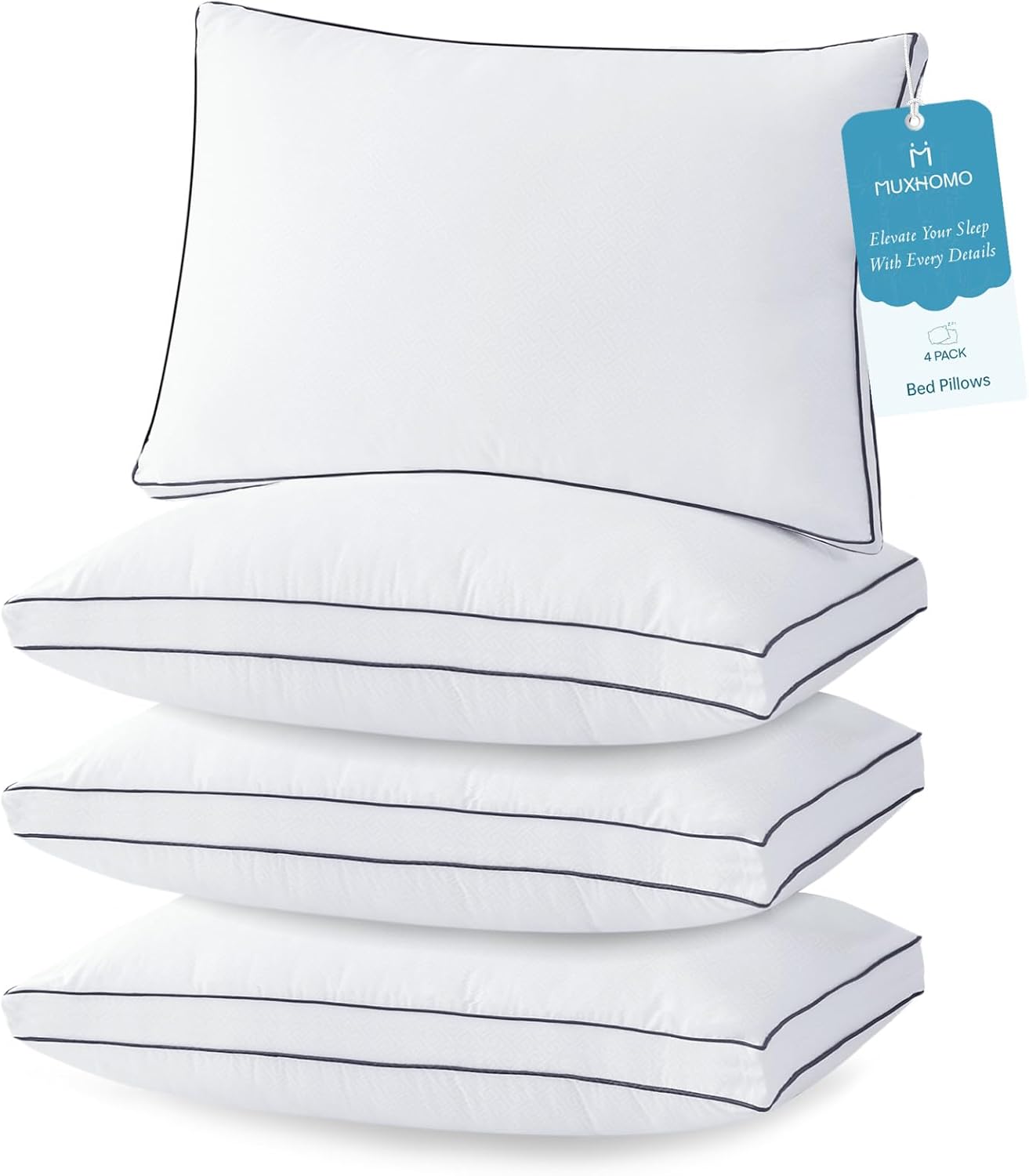 MUXHOMO Bed Pillows King Size Set of 4, Hotel Collection Sleeping Pillows 4 Pack for Side and Back Sleepers, Down Alternative Plump Filling, 19 x 34 Inches King (Pack of 4) White
