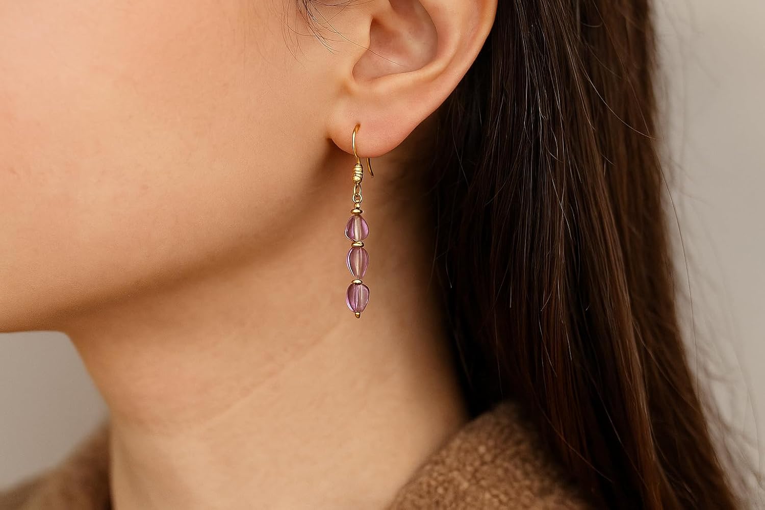 Gemstone Tumble Drop Earrings – Hypoallergenic Gold Plated Dangle Earrings for Women, Natural Tumbled Stones, Handmade Lightweight Jewelry for Daily Wear & Gifts - Image 2