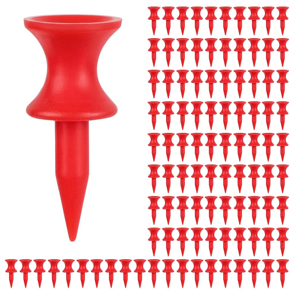 YUFETY 100 Pcs Golf Tees Plastic 32mm Red Castle Golf Tees Highly Visible Durable Small Golf Tees for Winter Golf & Driving Range Training