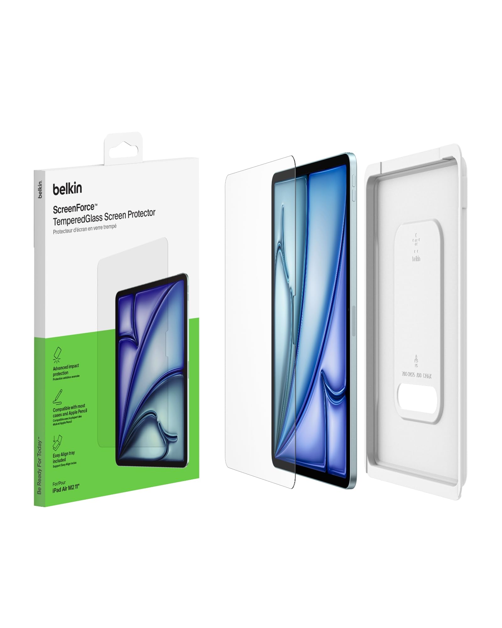 Belkin ScreenForce TemperedGlass Proteggi schermo per iPad Air 11'', vetro temprato con durezza di 9H, spessore di 0,33 mm, antigraffio, installazione facile, compatibile con custodie e Apple Pencil