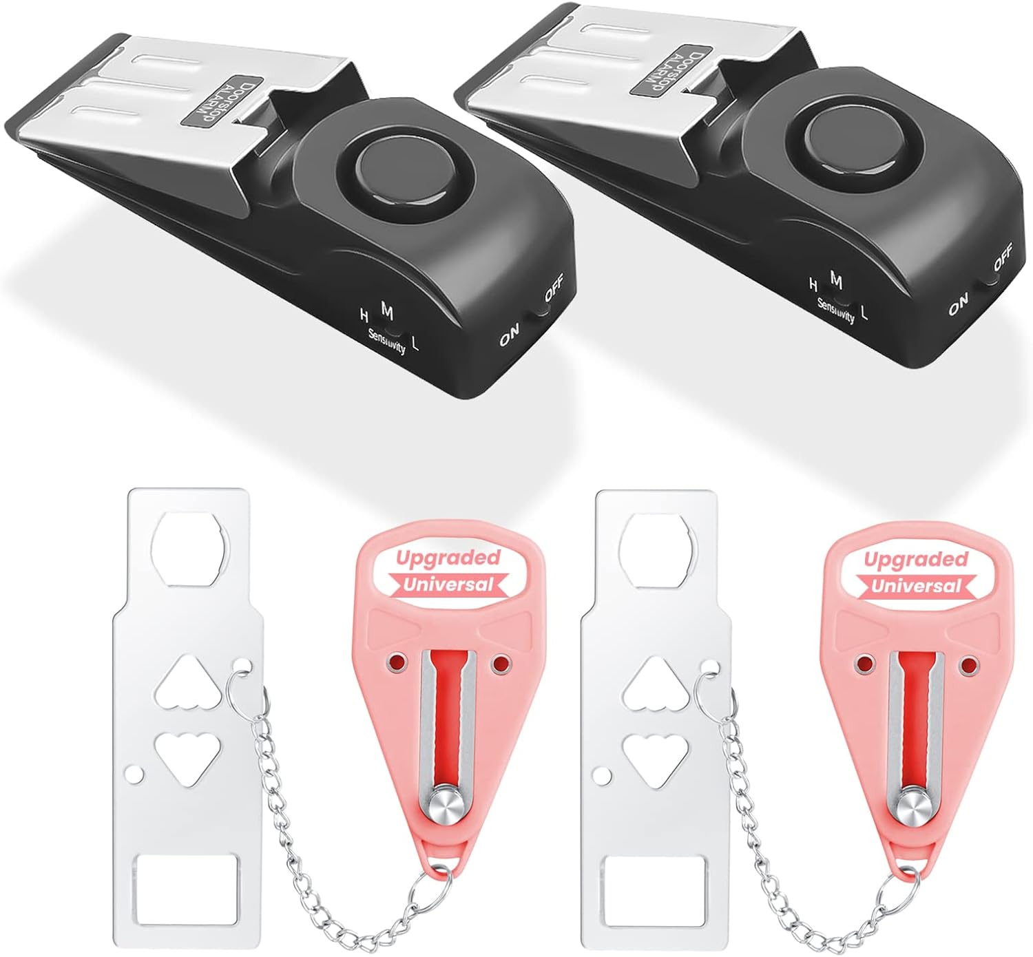 AceMining 2 Pack Pink Portable Door Lock & 2 Pack Black Door Stop Alarm