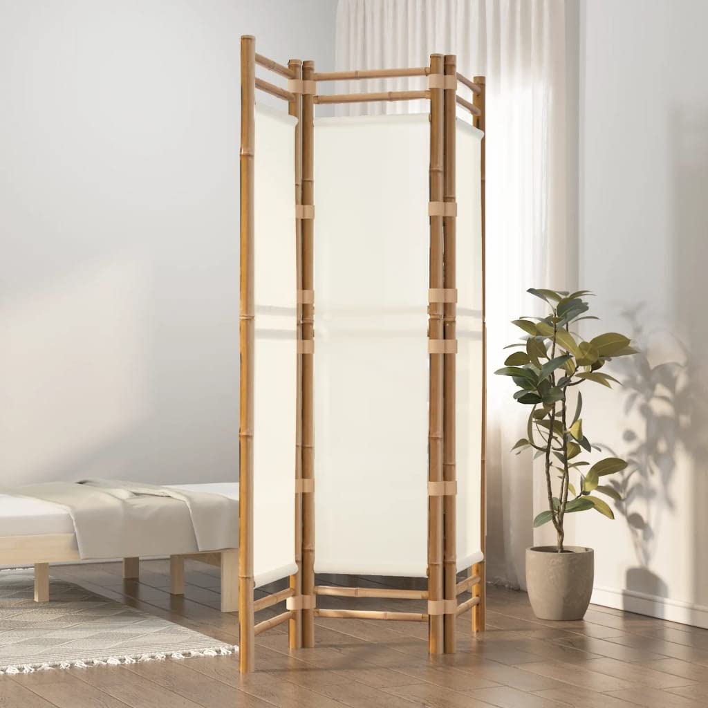 vidaXL Biombo Plegable de 3 Paneles bambú y Lona 120 cm
