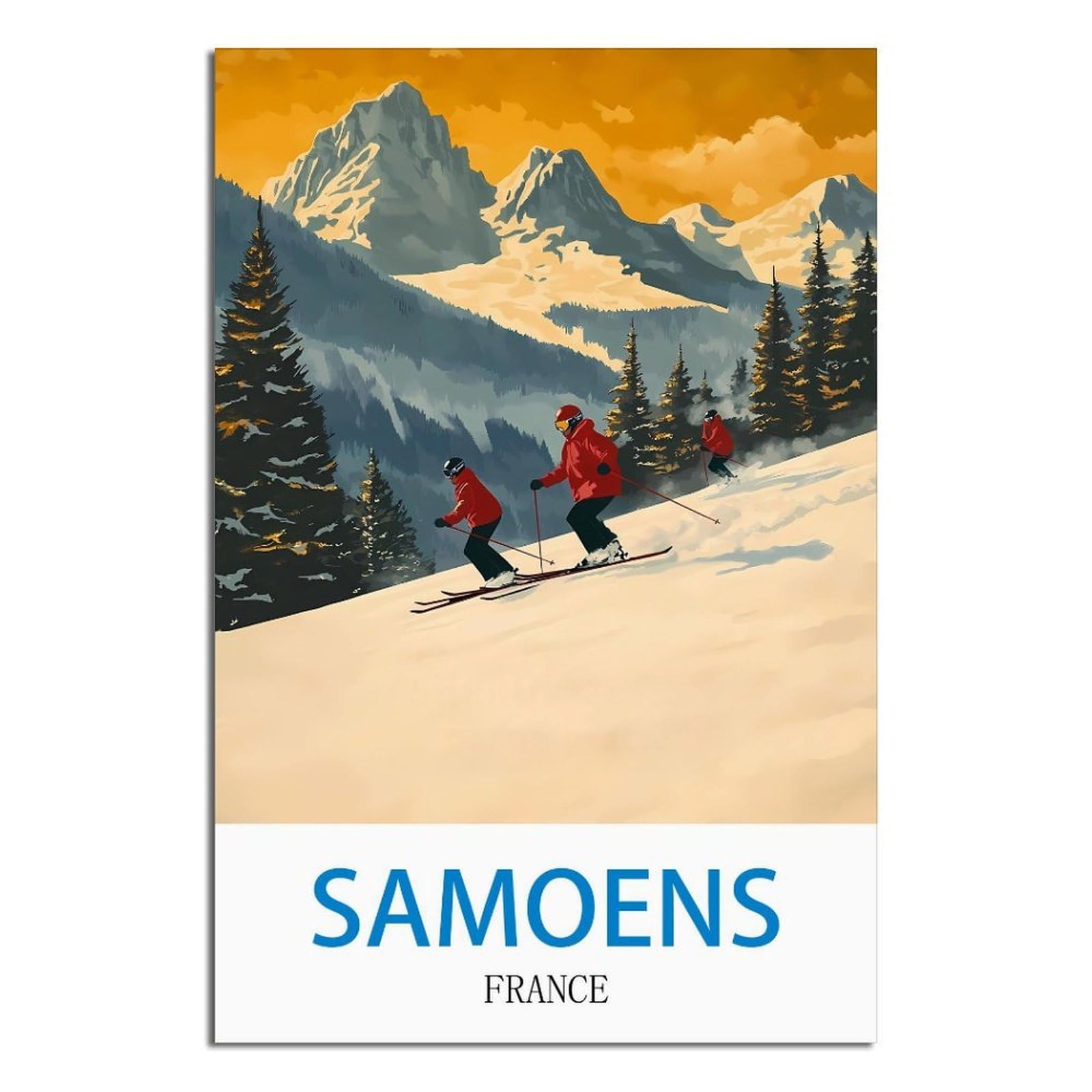 Ipuzou Unframe-Style Samoens France Vintage Travel Posters 08X12inch(20X30cm) Canvas Wall Decor, Wall Art Posters Prints Paintings Pictures For Living Room