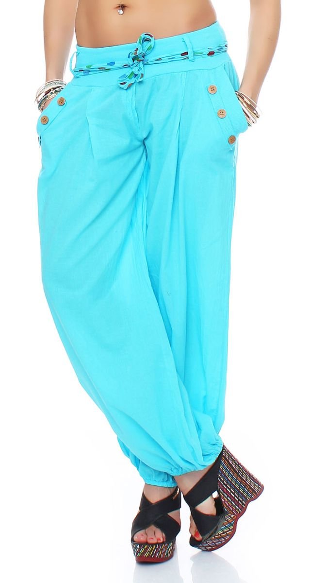 Malito More Than Fashion Women's Light Blue Malito Bloomers With Belt Classic Design Boyfriend Pants Aladin Harem Pants Baggy Yoga 3417 One Size (Light Blue)