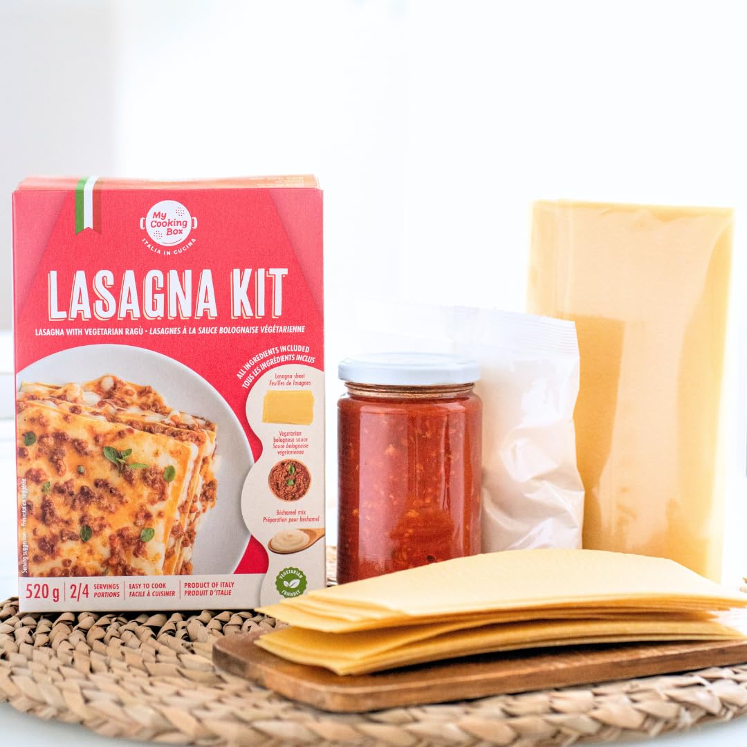 Photo 1 of Lasagna Kit - Lasagna with Vegetarian Ragù, Product of Italy, Includes: Lasagna Sheet, Vegetarian Bolognese Sauce, Bechamel mix, 18.3 oz (520g), authentic Italian meal kit, 2/4 serving, my cooking box - 2pk