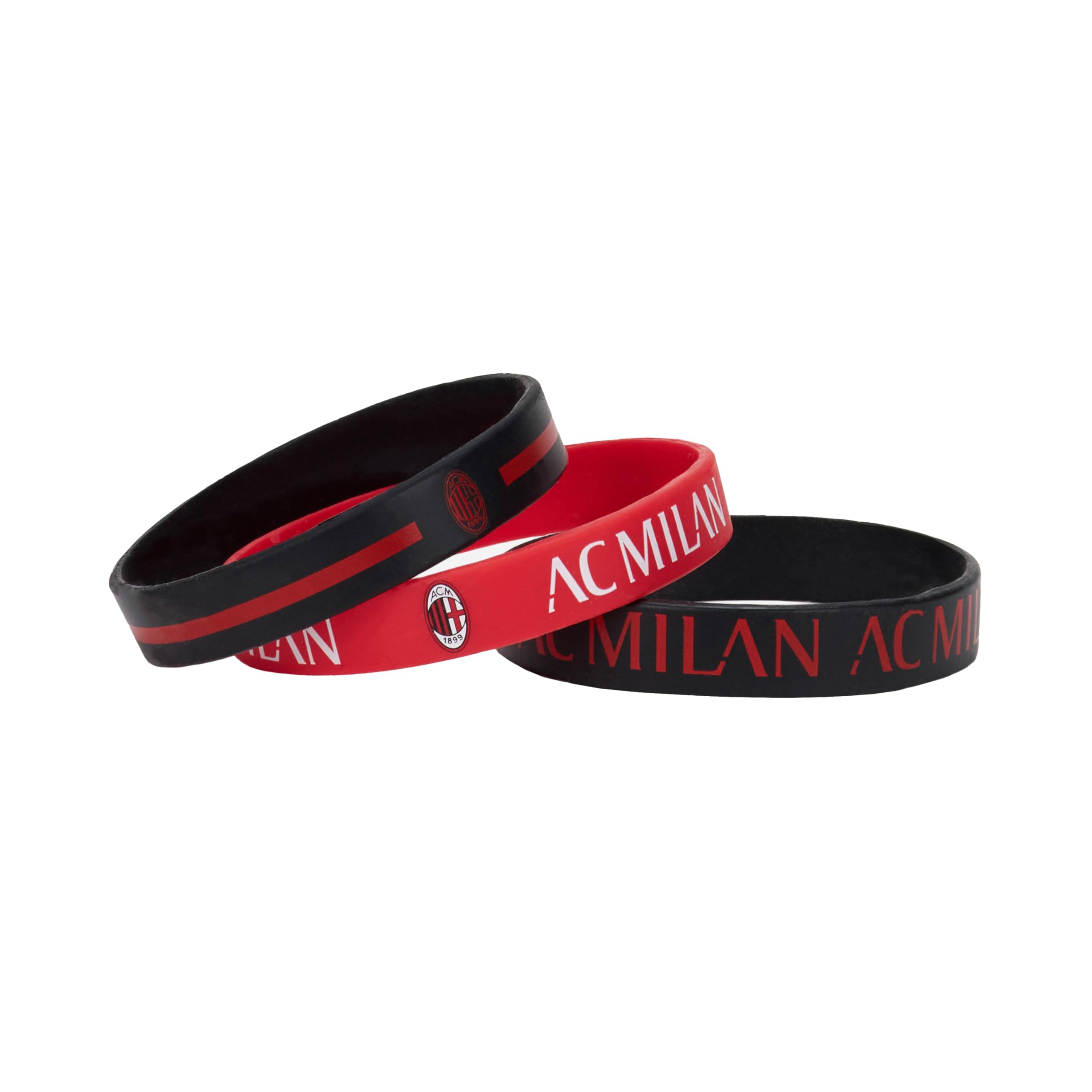 A.C. Milan - Set Braccialetti Milan, Prodotto Ufficiale, Nero-Rosso