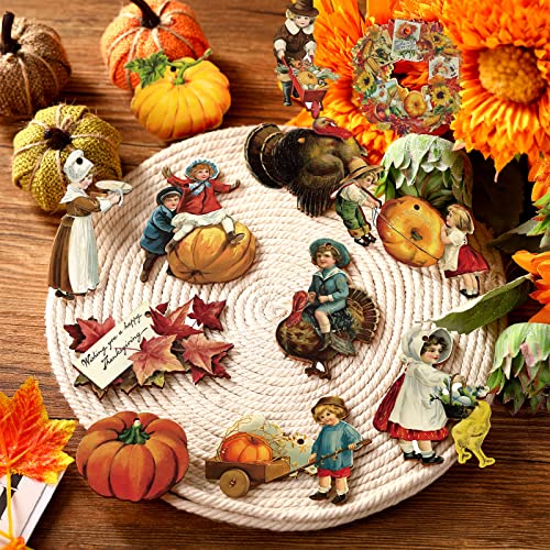 Image of 24 Pcs Fall Thanksgiving Vintage Wood Hanging Ornaments Autumn Fall Tree Hanging Sign Decorations Harvest Maple Leaf Decorative Hanging Ornaments for Holiday Party Decor