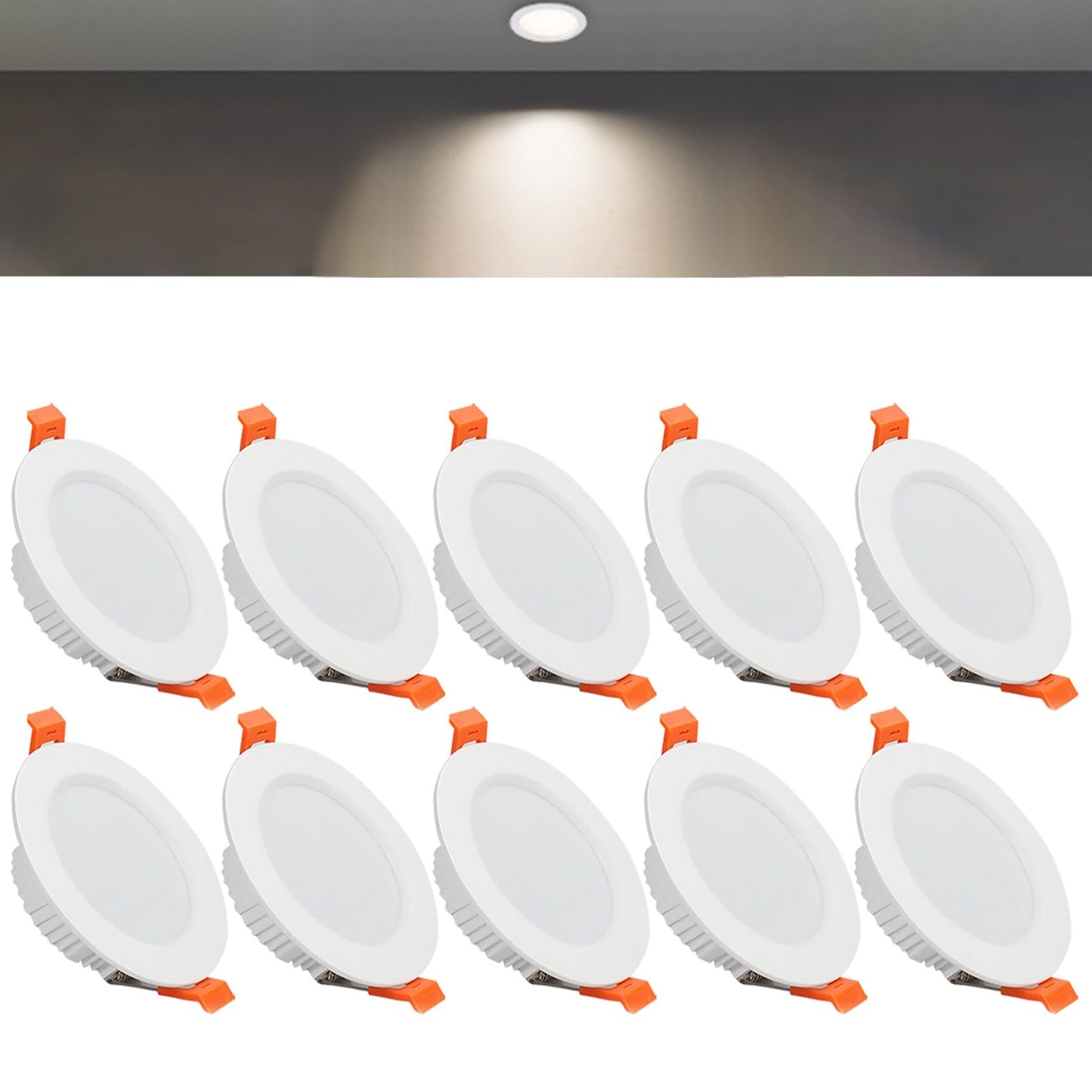 TTiiLoe 7W Round LED Recessed Ceiling Spotlights, 4000K Neutral White Ultra Slim Panel Ceiling Light, Cut Φ80-90mm, AC110-240V Downlights for Hallway Stairwell Showroom, 10 Pack