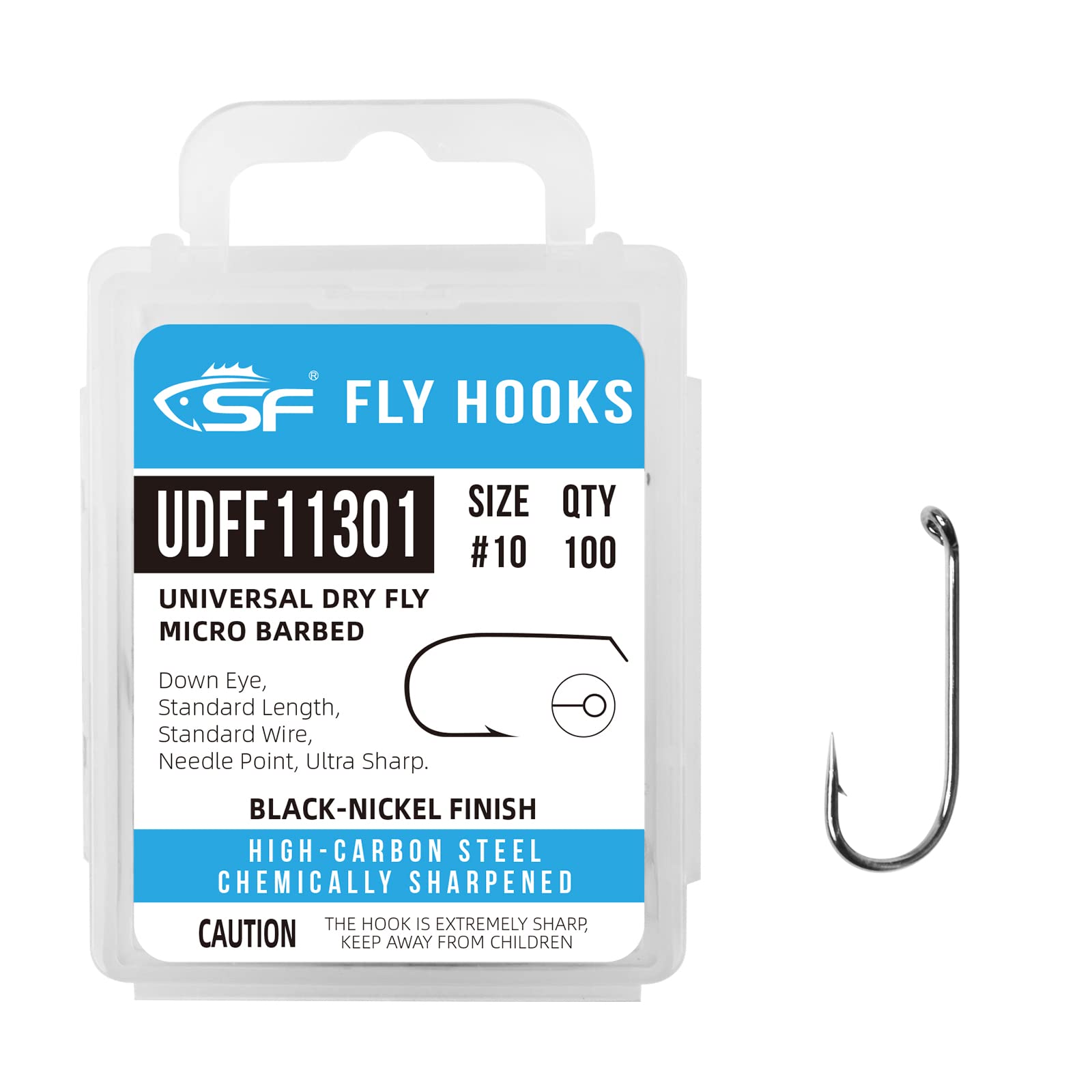 SF Fly Tying Hooks Ultra Sharp High Carbon Steel for Nymphs Wet Traditional Dry Streamers Eggs Jig Poppers Emergers Terrestrial Flies with Mini Box 100Pcs