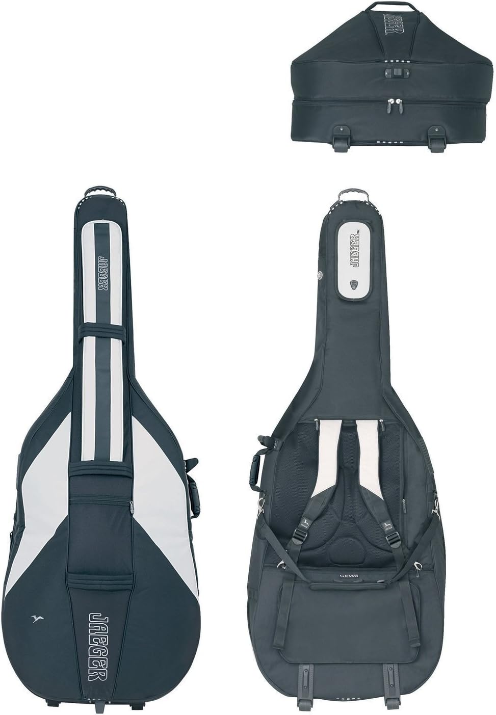 Jaeger by Gewa Black and White 3/4 Bass Bag with Wheels