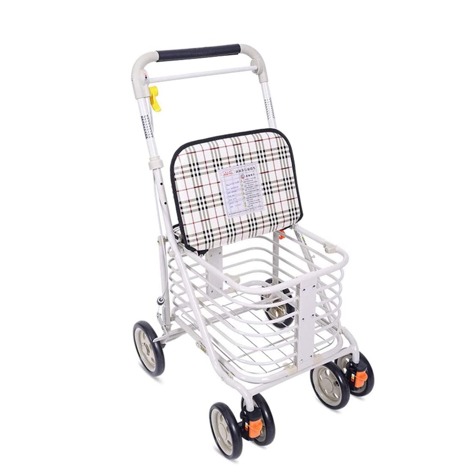 Deambulatore con sedile e cestino, in alluminio, a quattro ruote, facile da piegare, regolabile in altezza, design leggero e sicuro, ideale per esercizi e viaggi