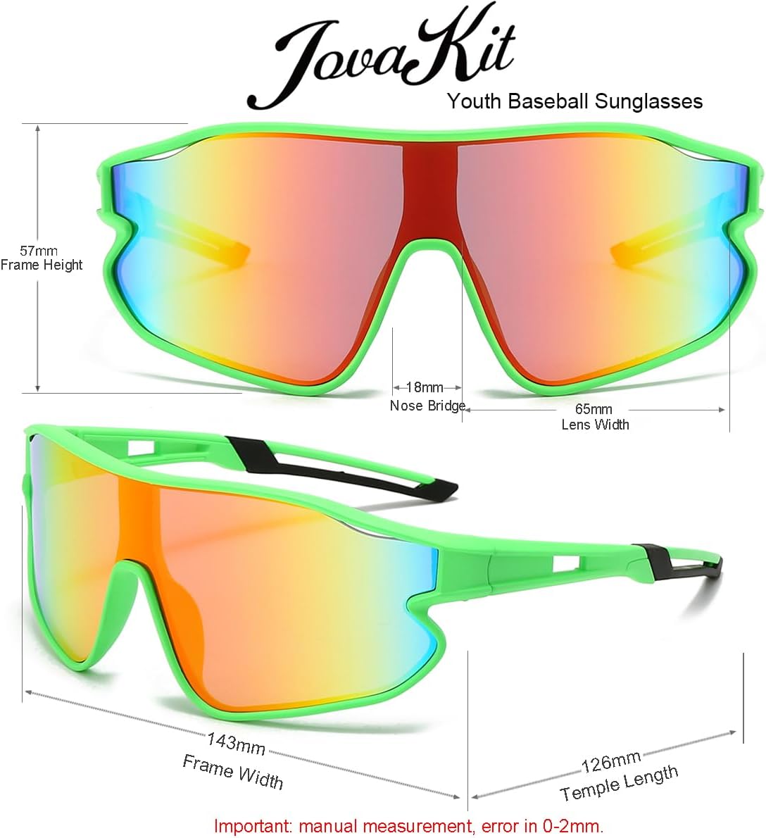 JOVAKIT Kids Baseball Sunglasses for Boys Girls Age 6-16, Youth Baseball Sun Glasses UV400 Sports Cycling Shades