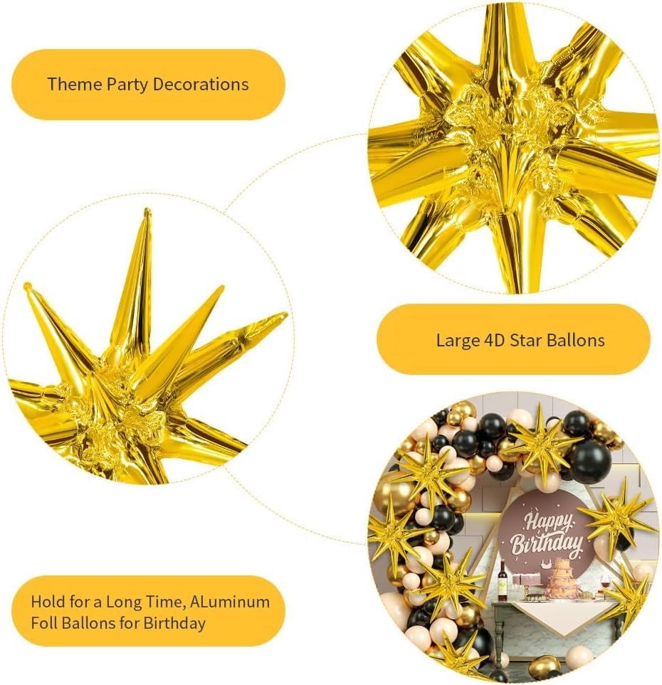 Image of 7 pcs 22 Inch Golden Foil Star Ballons, 4D Large Foil Balloons with Metallic Star for 70s Disco Dance Birthday Graduation New Year (Gold Stars 7pcs)