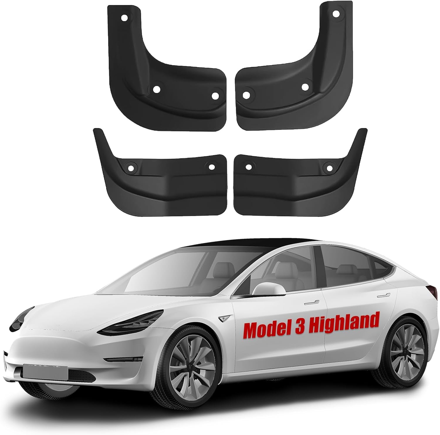 Mud Flaps for Tesla Model 3 Highland Splash Guards Vehicle Sediment Protection No Drilling Mudflaps,Tire Protector Mudguards, Tesla Exterior Accessories (Set of 4)