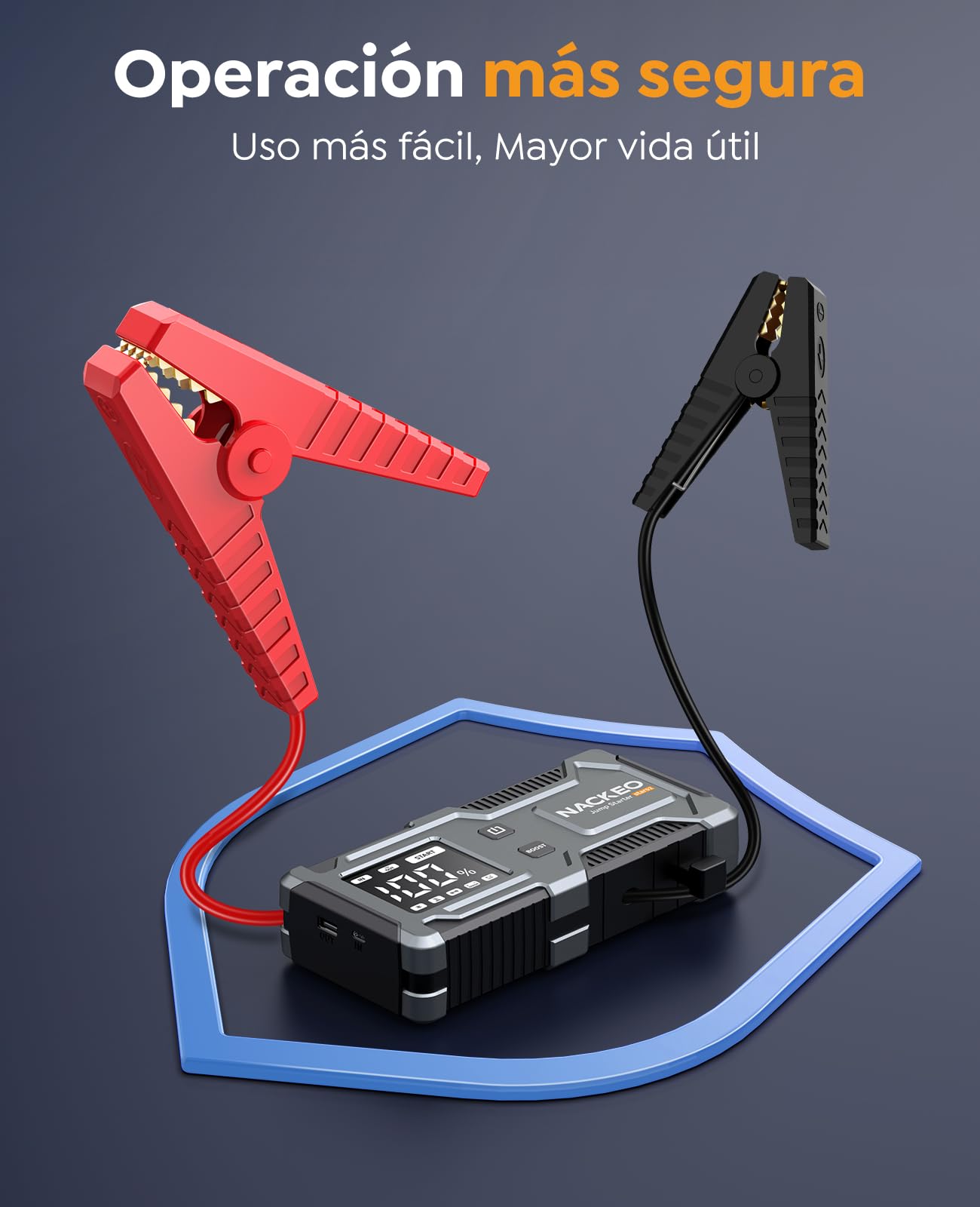 Arrancador de Coches 8000A, Arrancador de Baterías de Coches 12V (para 9.0L de Gasolina o 7.0L de Diésel) Jump Starter con Cables Integrados, Linterna LED de Emergencia, Espera Larga, Carga Rápida