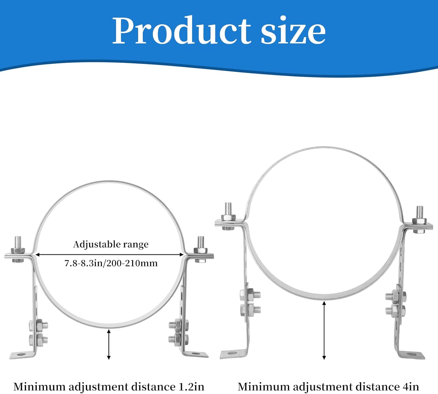 8 inch Adjustable Vent Wall Strap, Heavy Duty Stainless Steel Chimney Adjustable Pipe Bracket, B Vent Wall Bracket, Stove Pipe Hanger Strap Round Split Ring Vent Pipe Strap