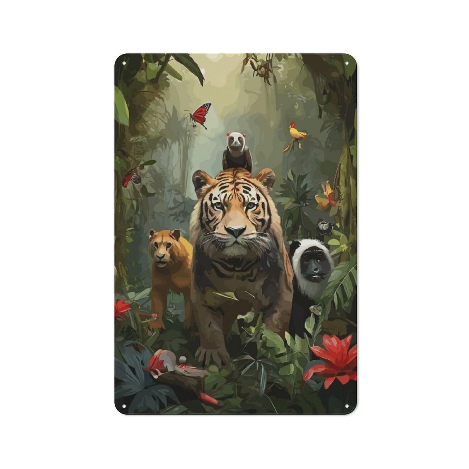 Junmoney Animals In The Jungle Shed Metal Sign With Design 30X20cm, Outdoor Room Utility Space Decor For Greenhouse, Garden Room, Cafe Or Entryway