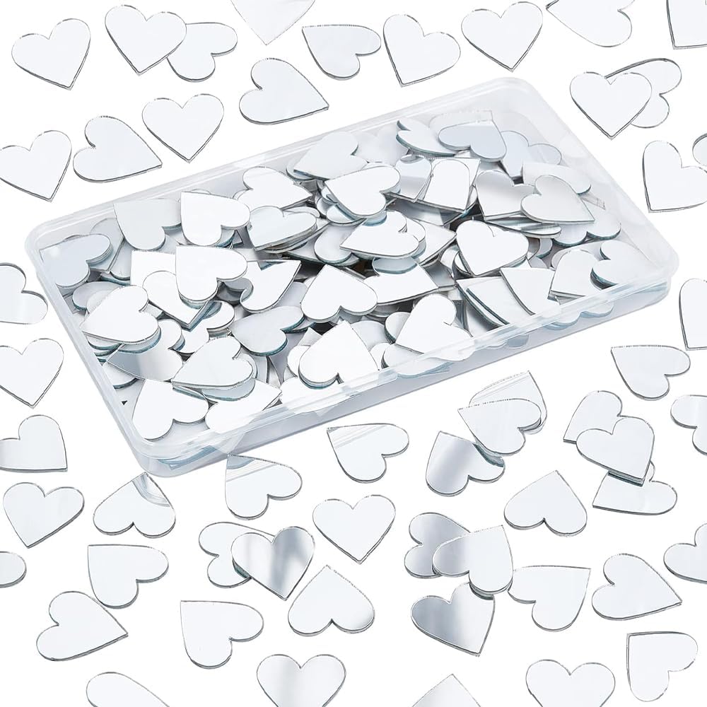 SSyang Pack of 200 Coronary heart Mosaic Mirrors, Ornamental Glass Mirrors, Self-Adhesive Mini Mirrors, Tiles, Small Wall Mirror for Crafts, Photograph Props, Valentine’s Day, Lavatory, Dwelling Ornament, 2 cm
