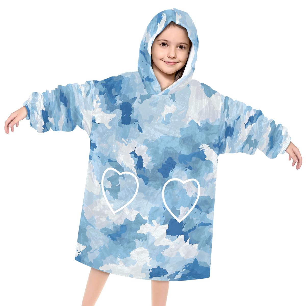 Pardick Wearable Blanket Hoodie for Kids, Faded Camouflage Fleece Sweatshirt Blanket Oversized Blanket Sweatshirt with Pocket Flannel Warm Hooded Blanket 6-10 Year Old Girl Boy Gift, One Size