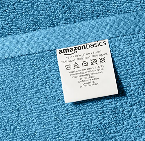 Image of Amazon Basics 8-Pack Lightweight Quick-Dry Hand Towels, 100% Cotton, 28 inch x 16 inch, Lake Blue