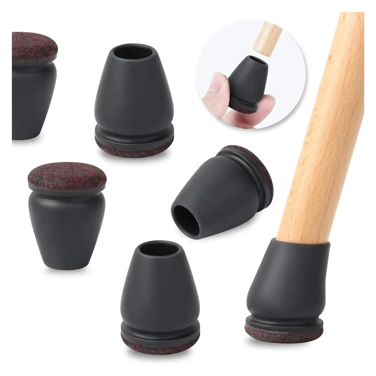 16 Protectores Negros for Patas de Silla, con Almohadillas de Fieltro Gruesas, for Proteger Patas de Mesa y Muebles, Redondos.(S(15-19mm))