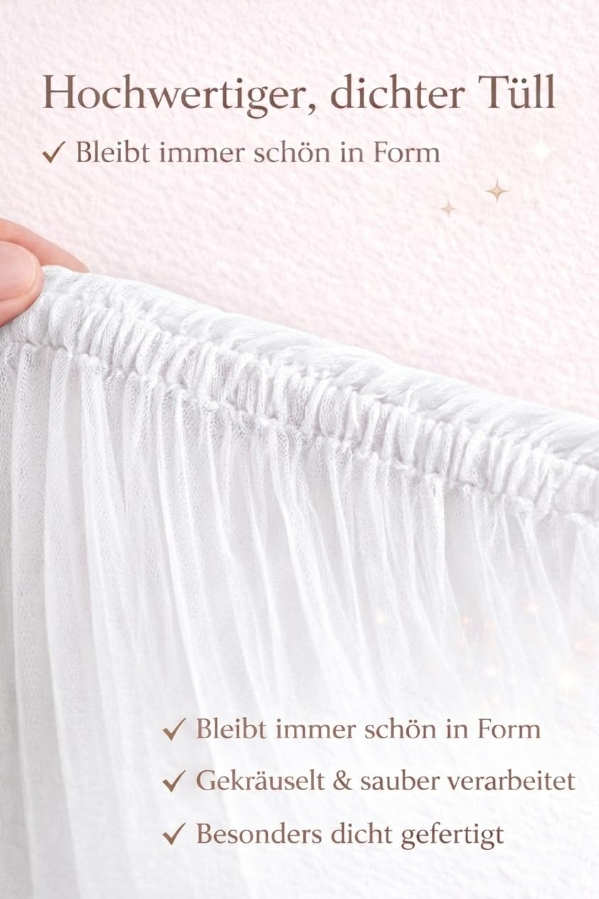 Baby Fancyroom Hausbett Himmel aus Tüll, Handgefertigt, Gekräuselt, Baldachin, Betthimmel für Kinderbett Kinderzimmer (Ecru, 380cm)