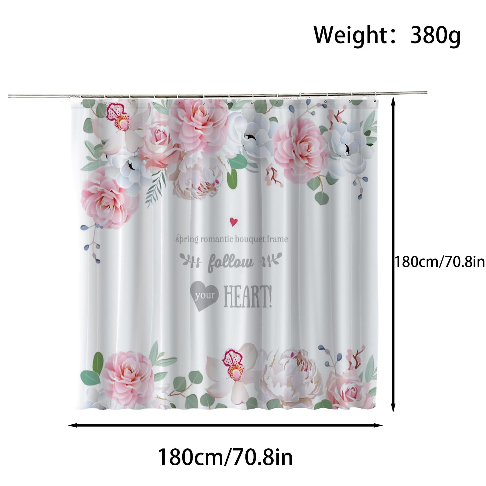FAIRYGATE Pink Shower Curtains Cherry Blossom Shower Curtain Japanese Sakura Floral Spring Bathroom Curtain Waterproof Mildew & Mould Resistant Polyester Fabric Bath Curtain with 12 Hooks B8506 - Image 2