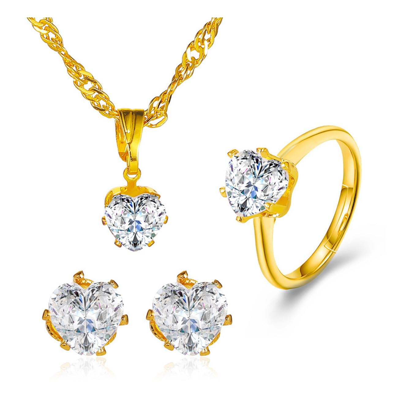 FDEETYJewellery Set for Women Zirconia Crystal Necklace Ring Earring Studs Set Gift for Wedding Birthday Christmas Valentine’s day