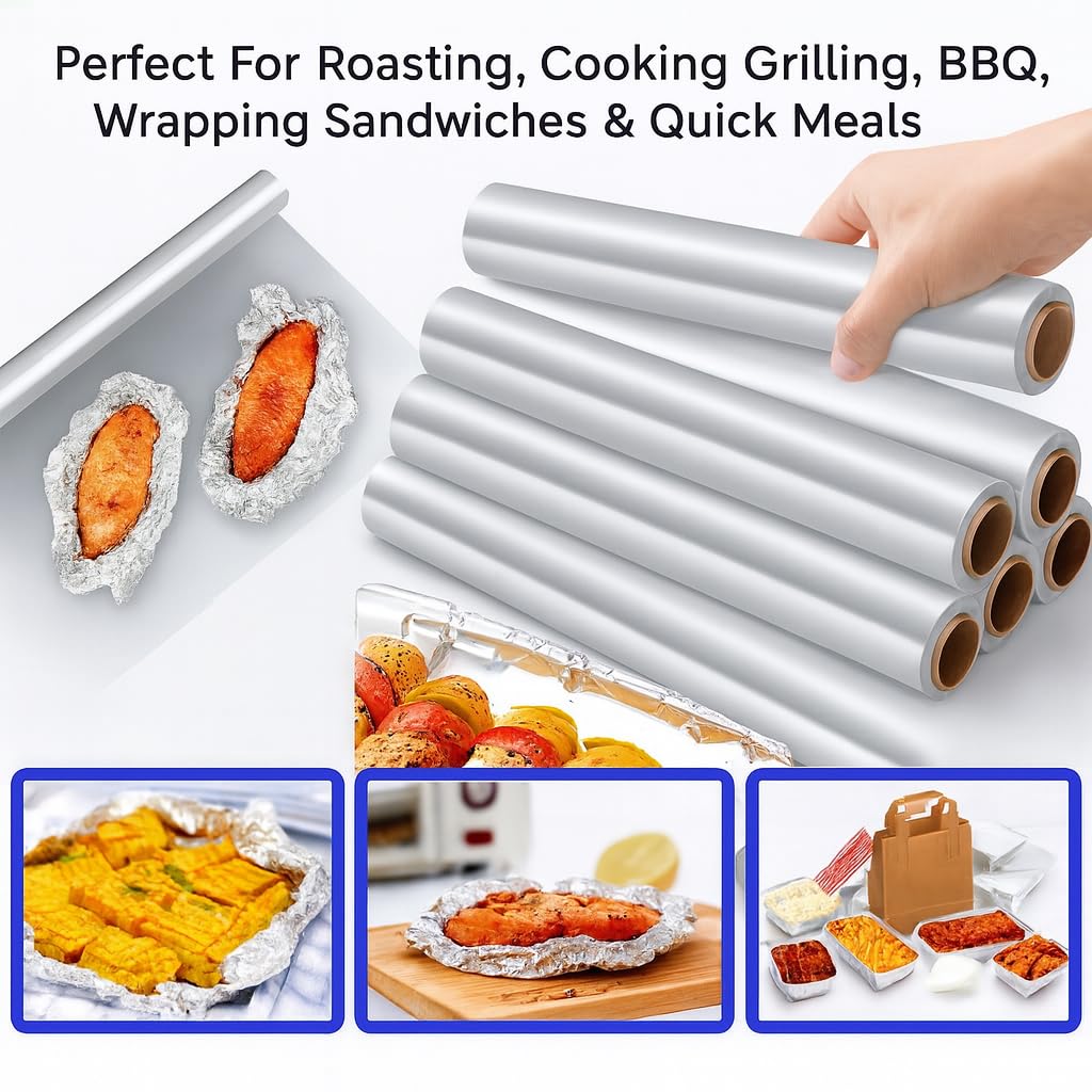 BH Rotolo di alluminio da 300 mm x 30 m, confezione da 2 pezzi, per cucina, catering, cottura, cottura, grigliate, barbecue, arrosti, per confezionare cibi caldi, preparare e conservare