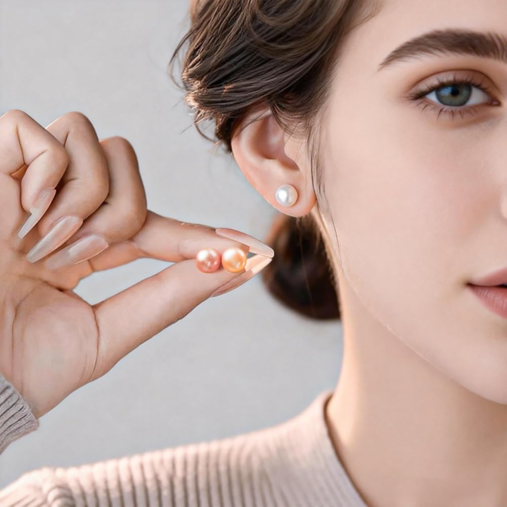 Pearl Earrings Studs for Women 3 Pairs AAAAA+ Freshwater Hypoallergenic Earring stud (18k Gold Plating 925 Sterling Silver) For Wedding Anniversary Birthday Christmas