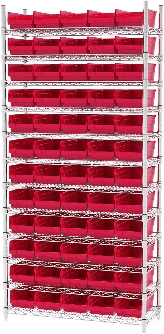 Akro-Mils 30130 Plastic Shelf Bins, Heavy Duty Storage Bins for Garage, Closet, and Drawer Organization, 12-Inch x 6-1/2-Inch x 4-Inch, Red, 12-Pack - Image 6
