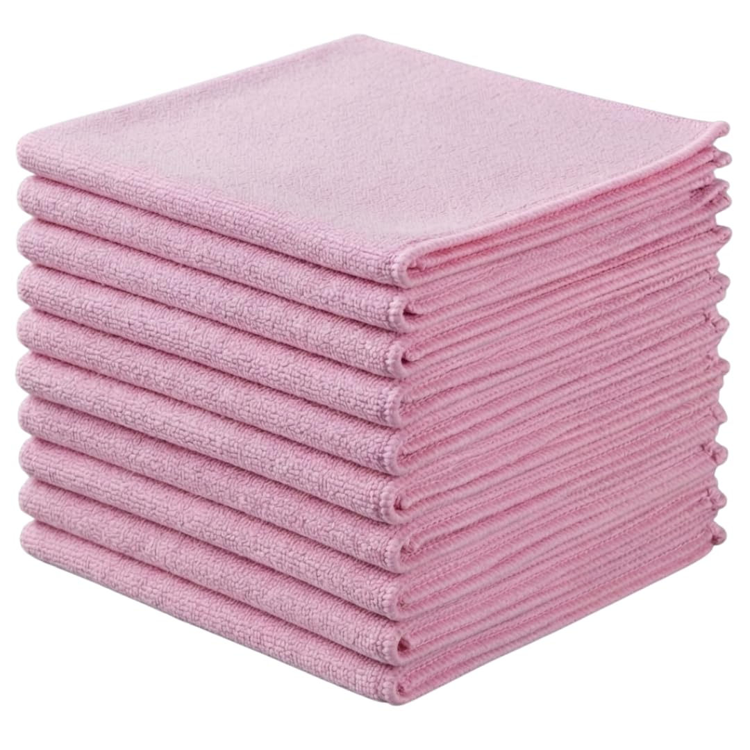 ABENA Red Microfibre Cleaning Cloths, 32cm x 32cm, Pack of 10, Reusable Soft Glass & Surface Cleaning Cloth for Mirrors, Windows & Water-Resistant Surfaces, Streak-Free Dusting & Polishing Cloth