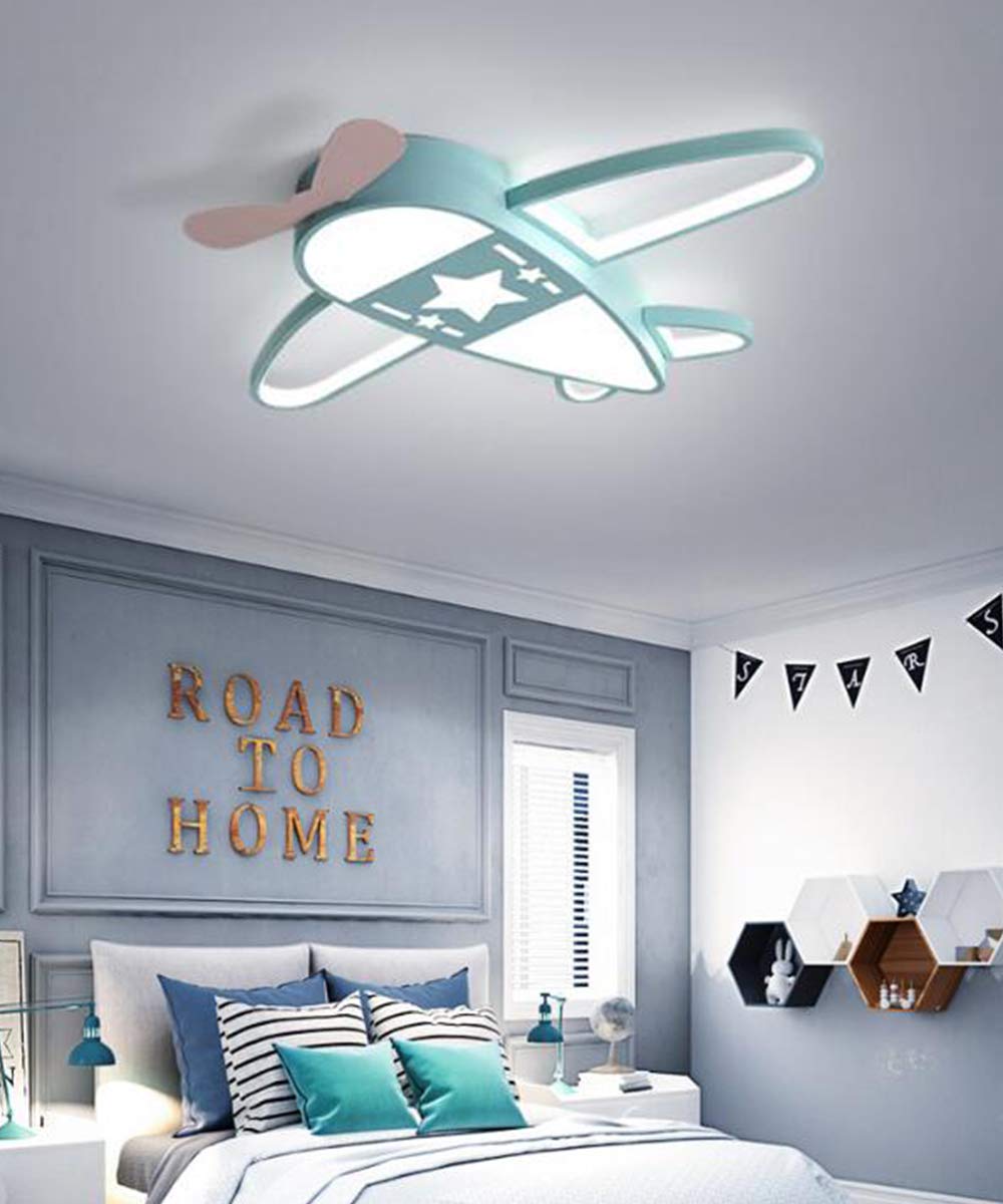 Flugzeug Rakete Deckenleuchte Sterne Kinderleuchten Acryl Deckenlampe Beleuchtung Ultradünn LED Dimmbare Energiesparende Lampe Babyzimmer Schlafzimmer Wohnzimmer Kinderzimmer Cartoon Lichter,Blau,59cm
