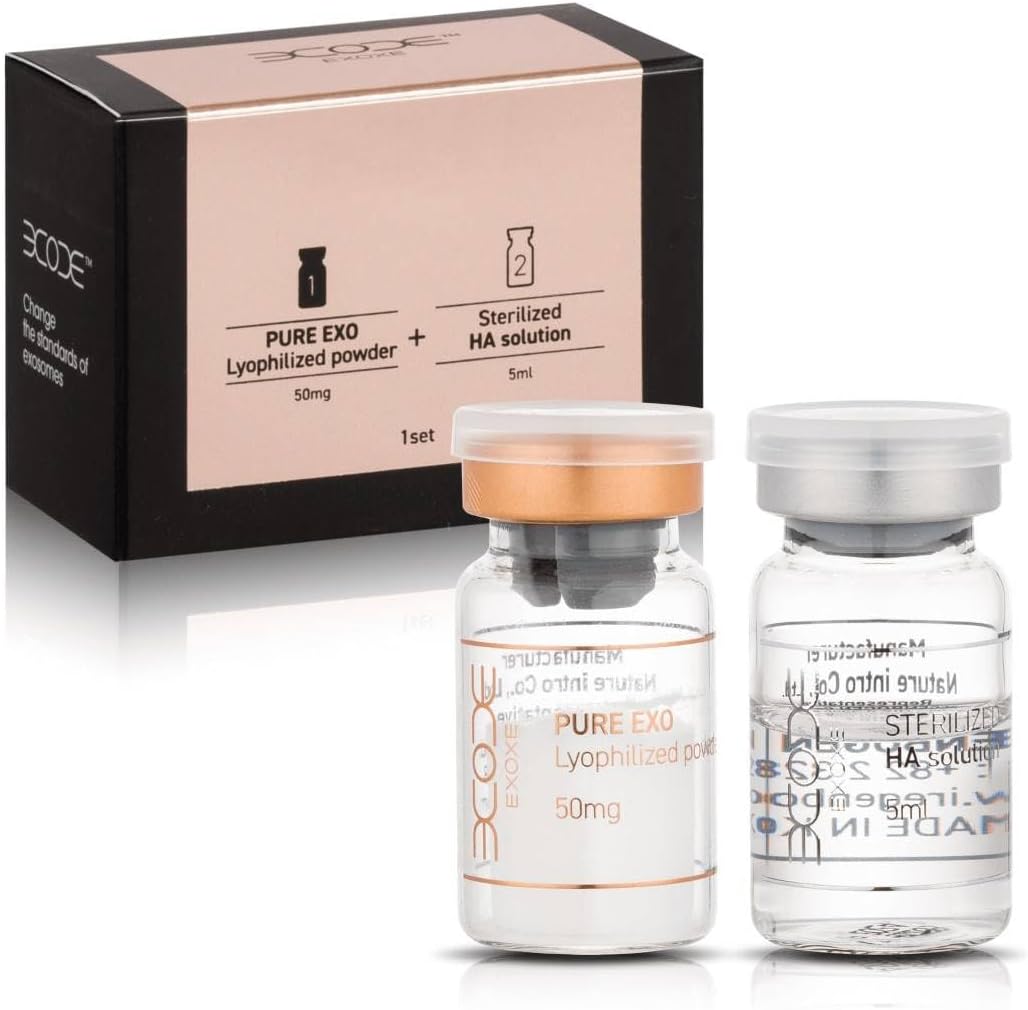 EXOXE Exosomes, Korean Amniotic-Derived Exosomes, for anti-aging, skin rejuvenation, SINGLE SET (1 50mg Lyophilized Exosome powder and 1 5ml sterilized HA solution)