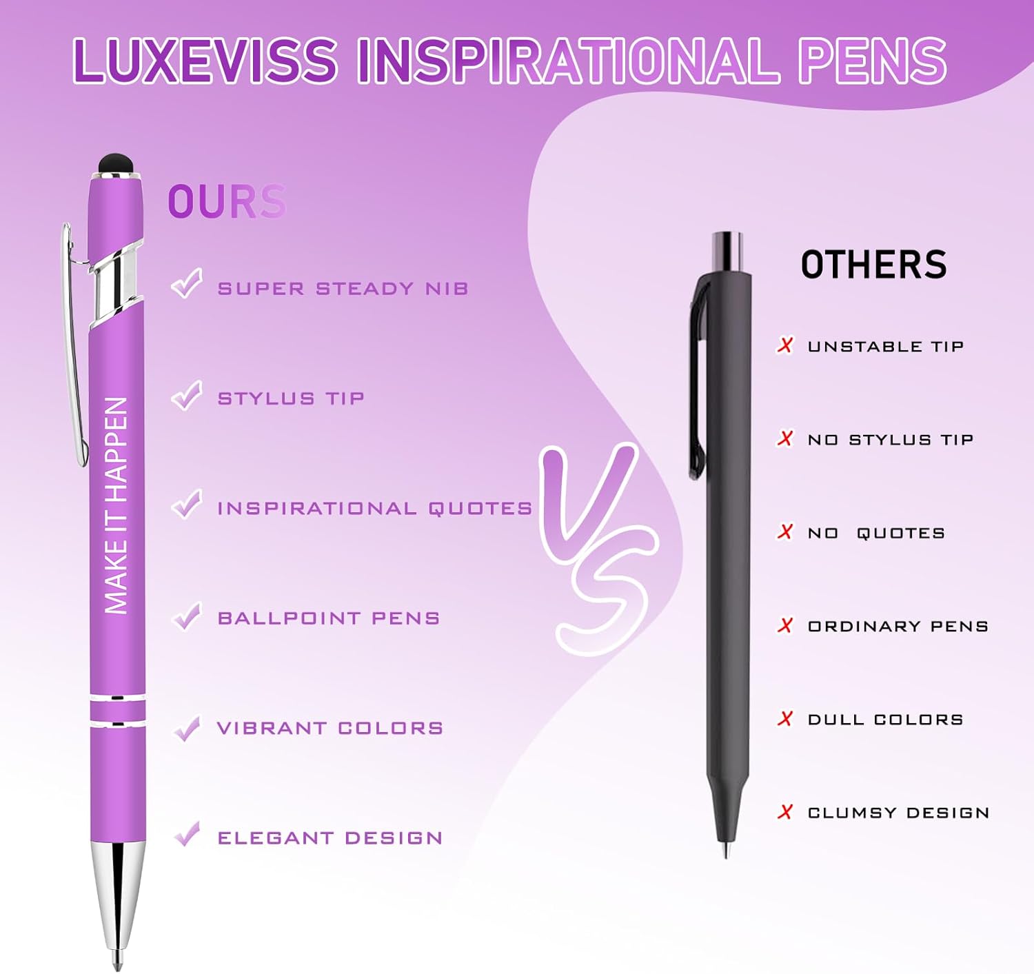 50 Pcs Inspirational Pens Bulk - Motivational Ink Ballpoint Pen with Quotes Stylus Tip Nurse Gifts for School Coworkers Office Supplies Black Ink