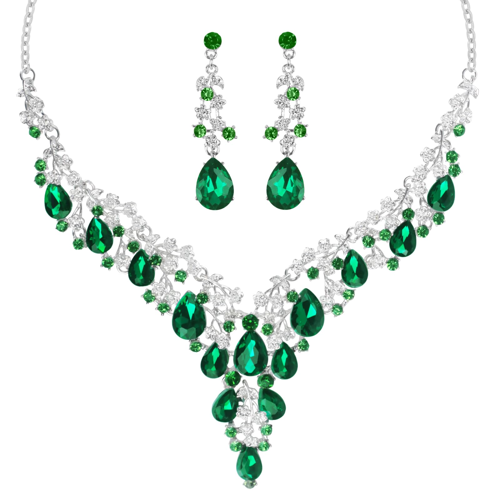 Teardrop Cluster - Set di 2 gioielli da donna, con cristalli e orecchini di strass, per matrimoni, balli