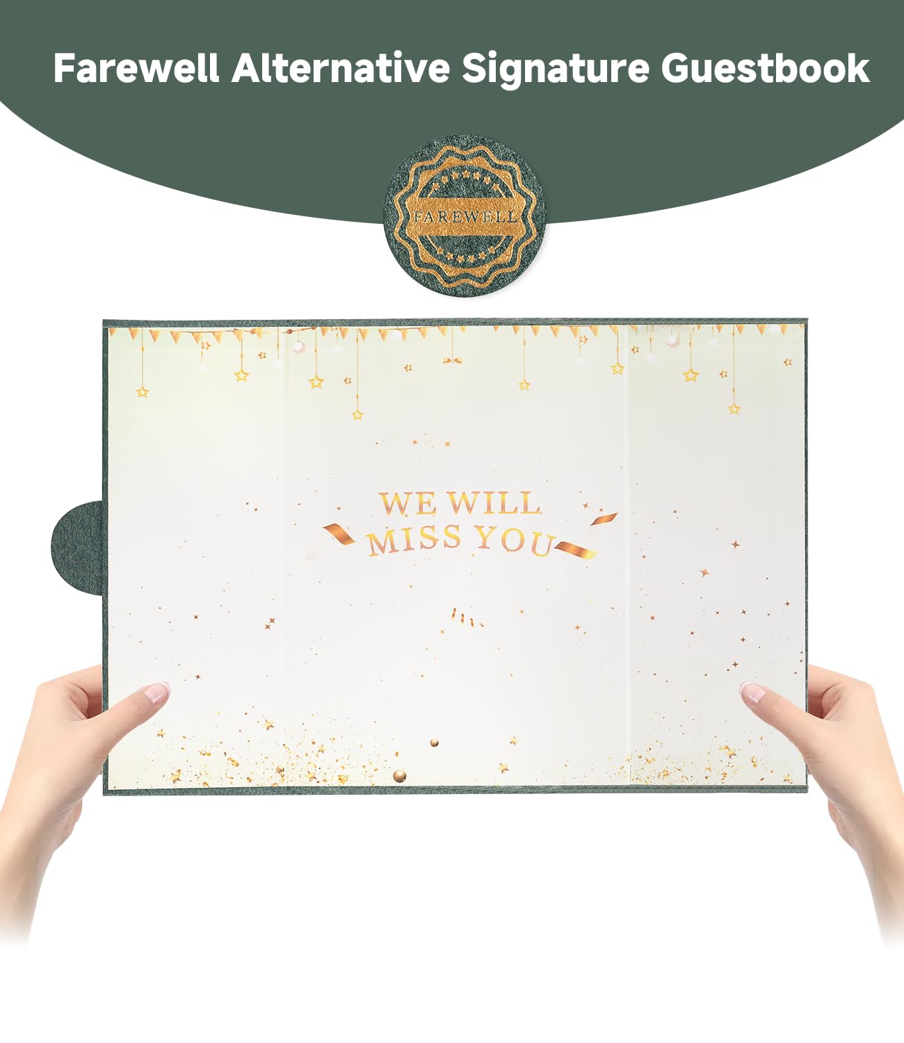 BUUQII Farewell Guest Book Cards, Going Away Party Decorations, Farewell Gifts for Coworkers Colleagues Friends Teachers, Green We Will Miss You Signature Board, Farewell Keepsake for Women Men