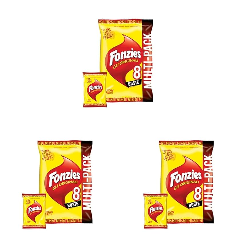 Fonzies Gli Originali, Croccantini di Mais al Formaggio, Cotti al Forno, 188g (multipack 8 bustine da 23,5g) (Confezione da 3)