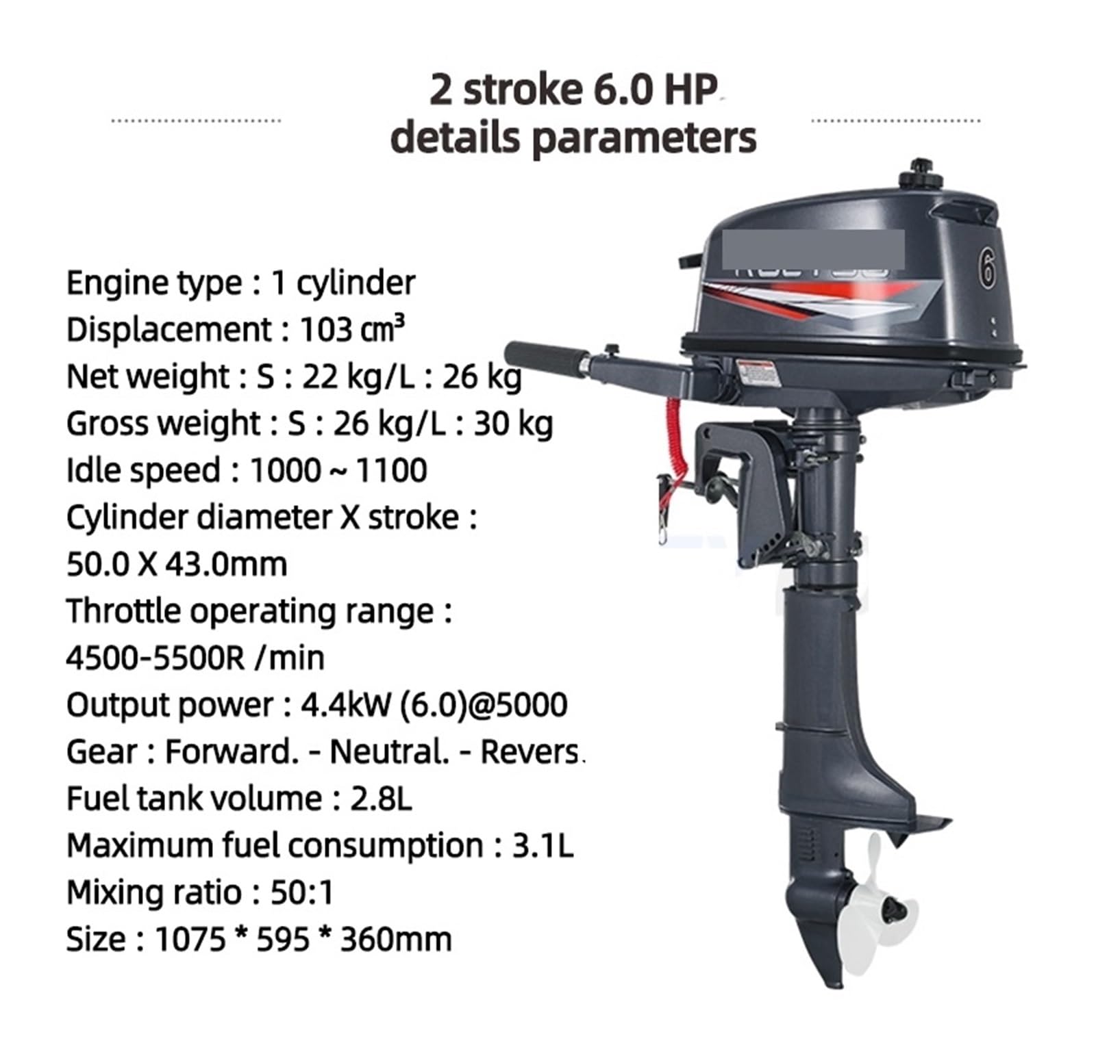 Silnik Zaburtowy, Dwusuwowy, czterosuwowy, silnik zaburtowy z krótkim wałem, gumowa łódź FRP rybacka śmigła szybka częstotliwość ręczny(2stroke 6)