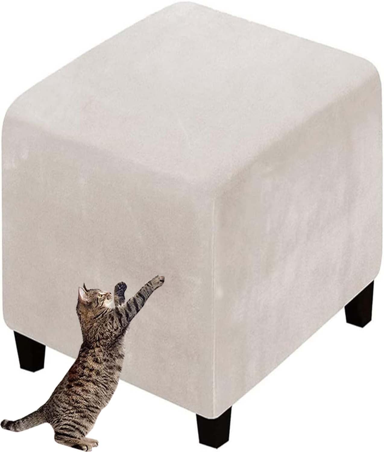Hoowarm A22 Footstool Cover Round/Square 40X40/45X45/50X50cm Stretch Ottoman Cover Washable Removable Ottoman Slipcover Jacquard Velvet Foot Stool Slipcovers (Color : Size : 40X40cm/15.7X15.7)