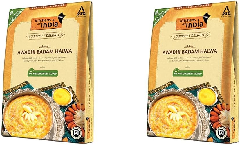 Kitchens of India Awadhi Badam Halwa, ITC Ready to Eat Indian Food, Just Heat and Eat, Microwavable, 200g (Pack of 2)
