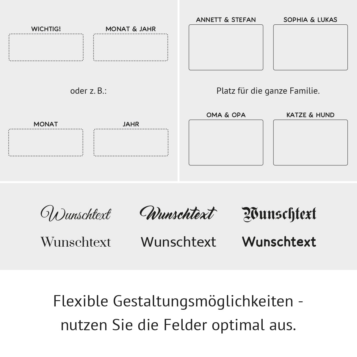 Personalisierter Acrylglas Wandkalender - Familien Wochenplaner abwischbar DIN A3, A2 oder A1 XXL wählbar inkl. Montagematerial und Edelstahl Abstandhalter, langlebig, klarer UV-Druck