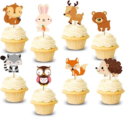 Miniatura 6 de Kit de decoración de pastel de bosque, decoración de cupcakes de animales de dibujos animados para fiesta de primer cumpleaños, decoración de
