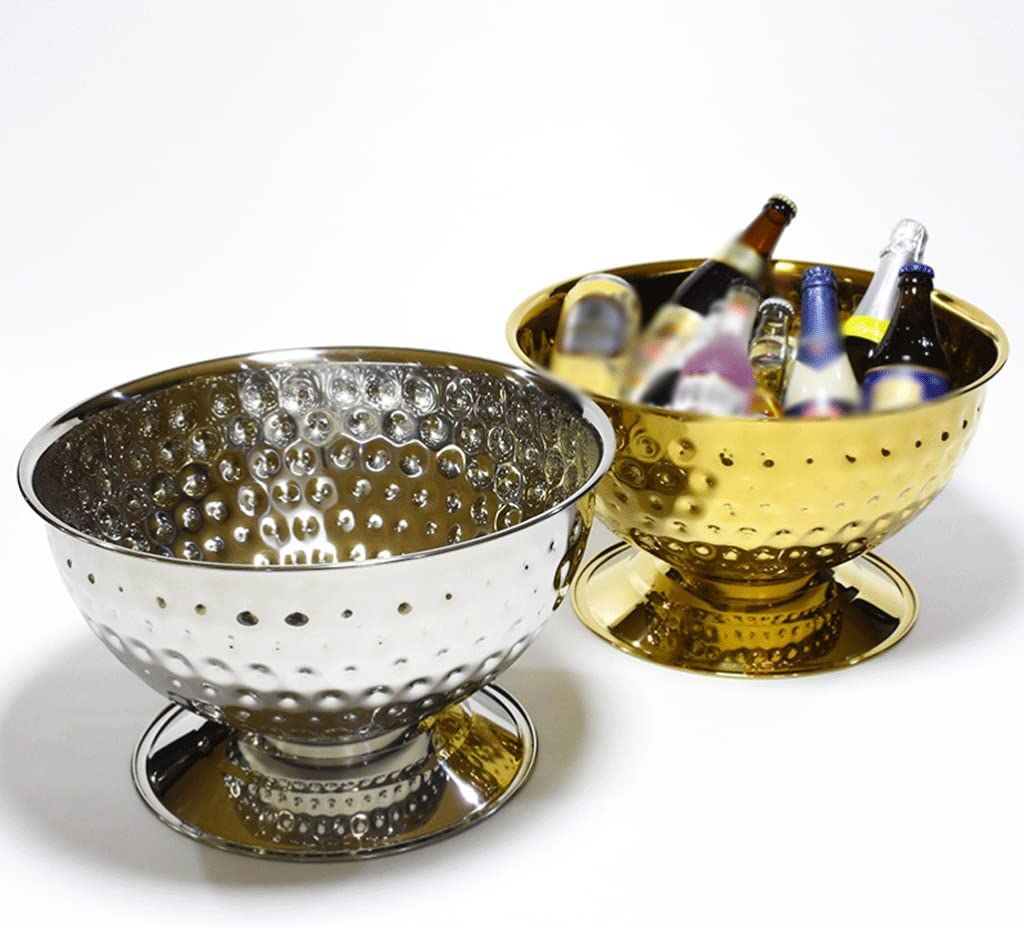 Moda 12L/400 oz cubo de hielo, gran capacidad acero inoxidable martillo textura cubo de hielo para botella de vino champán congelado