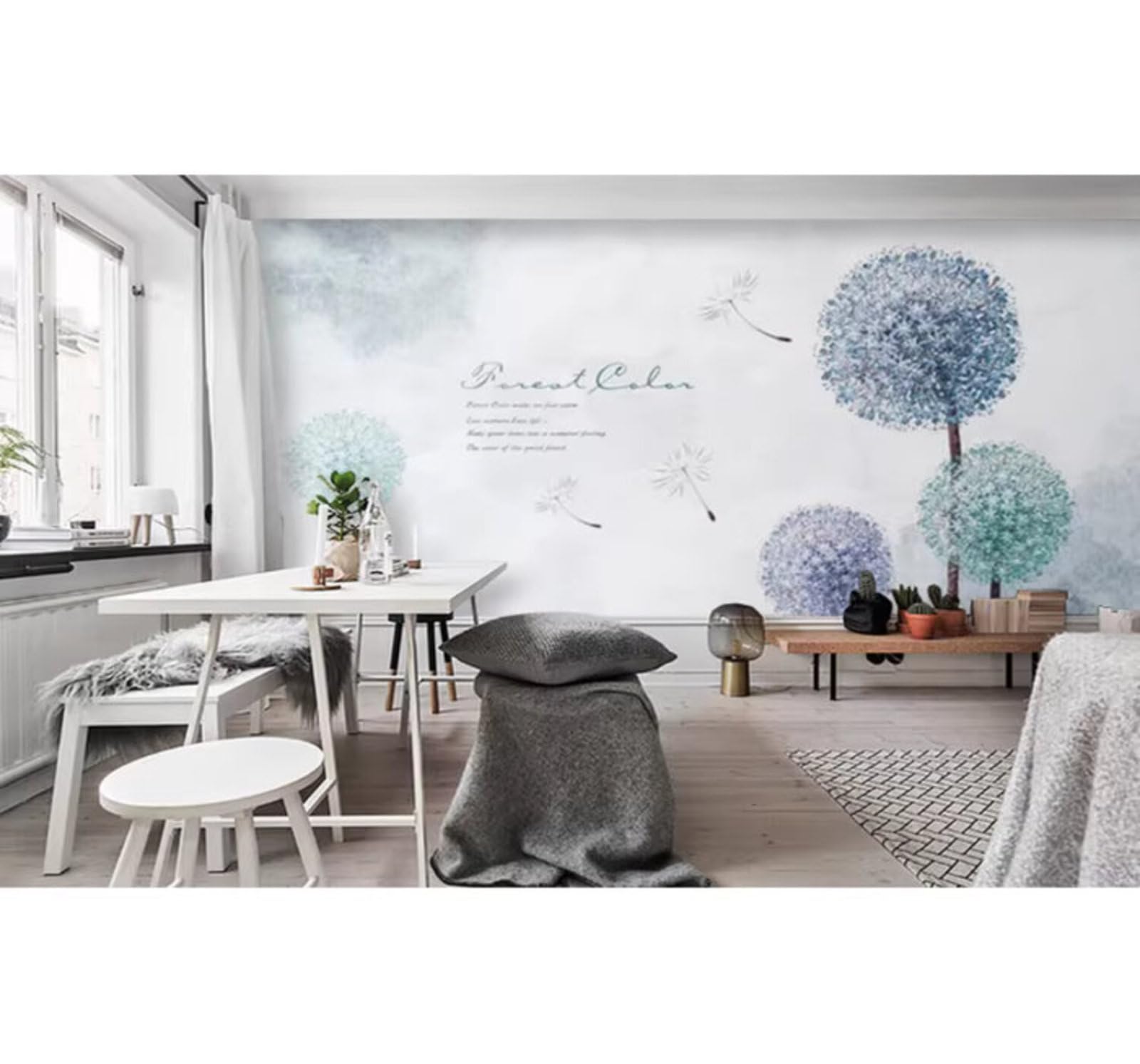 Minimalist Fresh Three Dimensional Blue Dandelion 3D Wallpaper Easy Install Feature Office Living Room Sofa Bedroom TV Background Wall Decoration-250cm×170cm