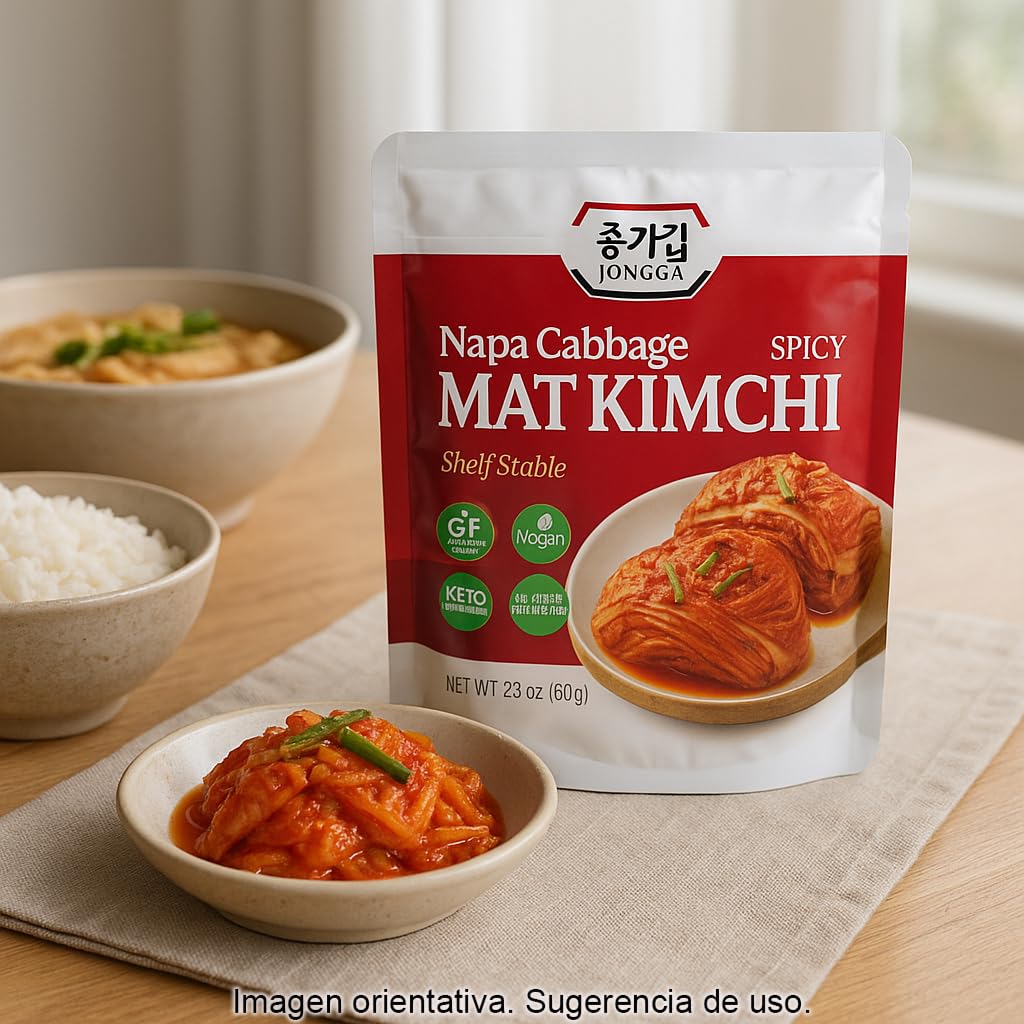 Kimchi coreano fermentado 80 g Pack 3 sobres Col china chile rojo Guarnición picante para ramen arroz noodles vegano sin gluten